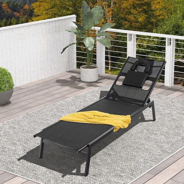 Gymax Patio Sunbathing Lounge Chair w/ Face Hole and Detachable Head