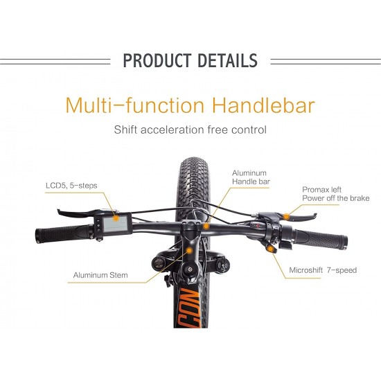 Electric Bicycle with 500W/750W Brush-Less Geared Motor, 48V 13Ah Li-on Battery and 26 Inch Fat Tires
