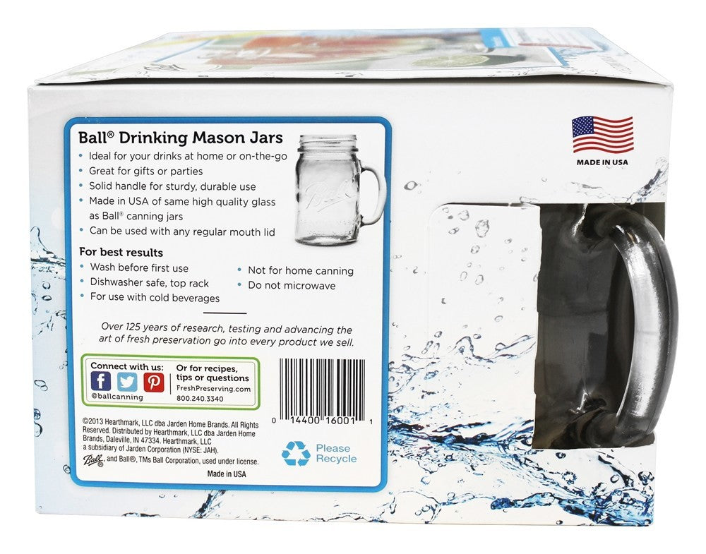 BALL Regular Mouth Mason Jar Drink Mugs, 16.oz, 4-count