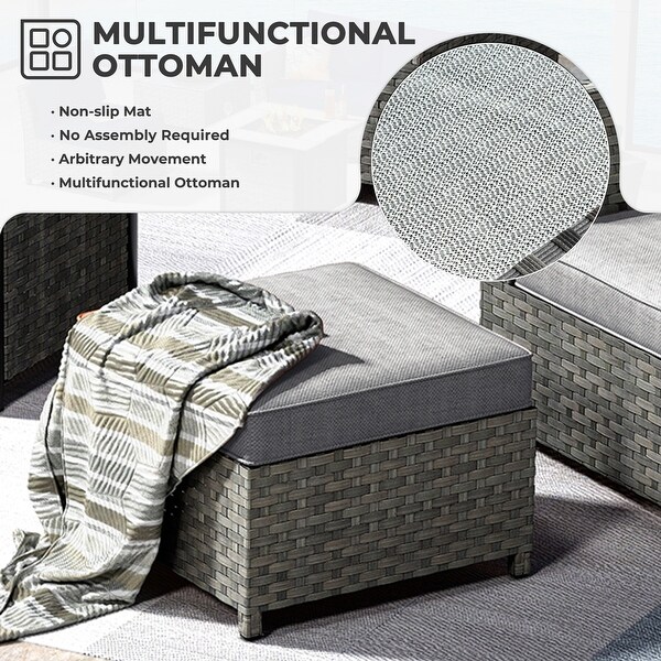 OVIOS 6Piece Patio Grey Wicker Conversation Set