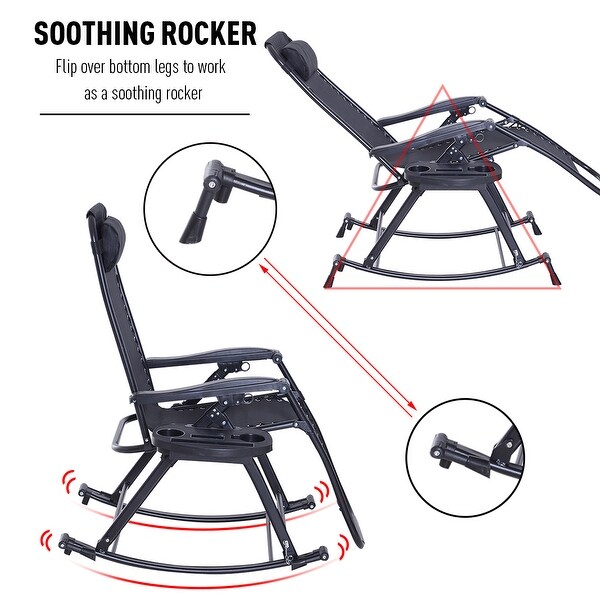 Outsunny Folding Zero Gravity Rocking Lounge Chair with Cup Holder Tray