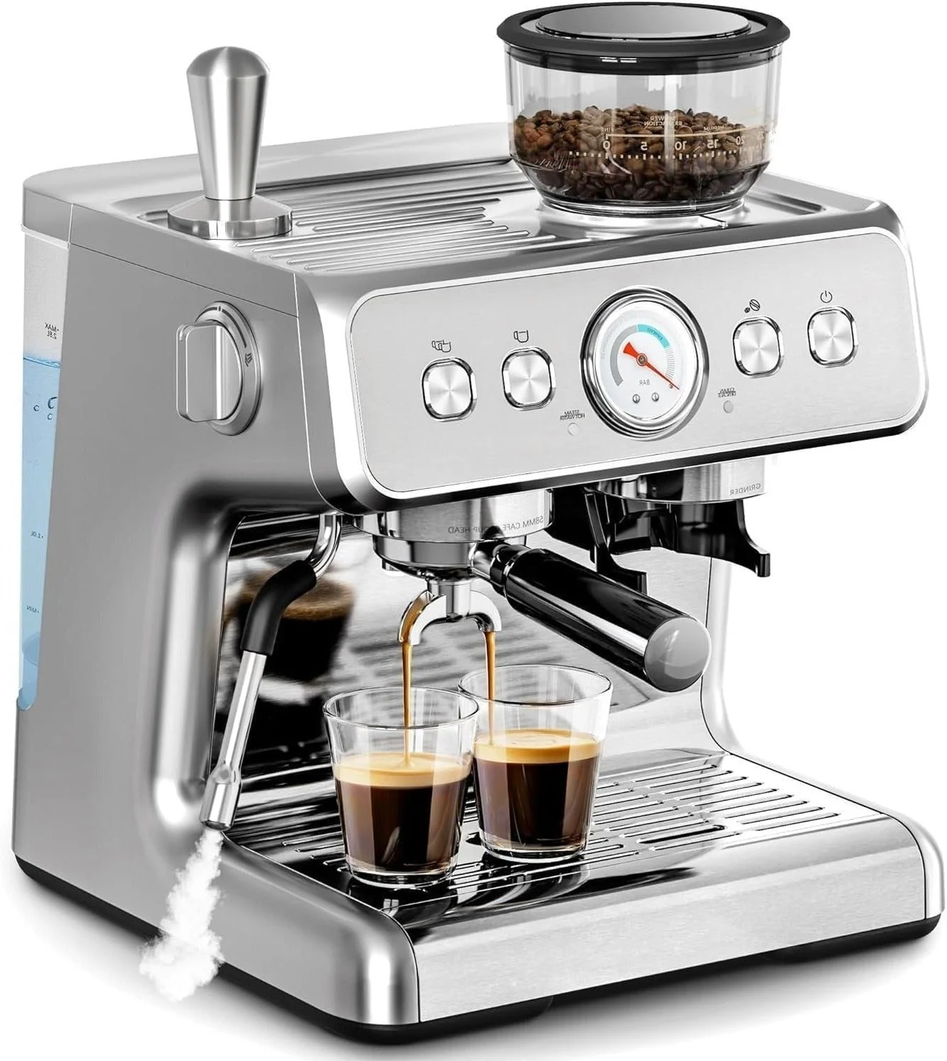 Espresso Machine 15 Bar, Semi-Automatic Coffee Maker with Bean Grinder and Milk Frother Steam Wand CM8050