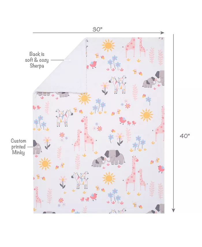 Lambs and Ivy Jazzy Jungle White Fleece Safari Animals Soft Baby Blanket