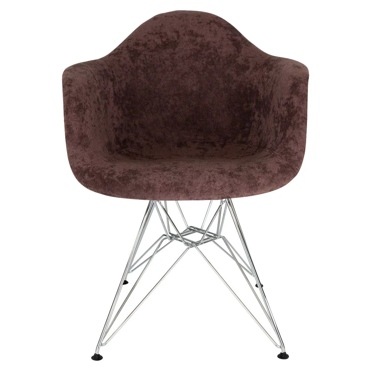 LeisureMod Willow Velvet Eiffel Metal Base Accent Armchair Dining Chair Set of 4 in Coffee Brown