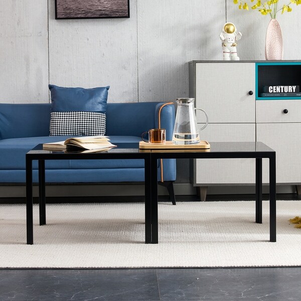 Coffee Table Set of 2,Square with Tempered Glass Finish