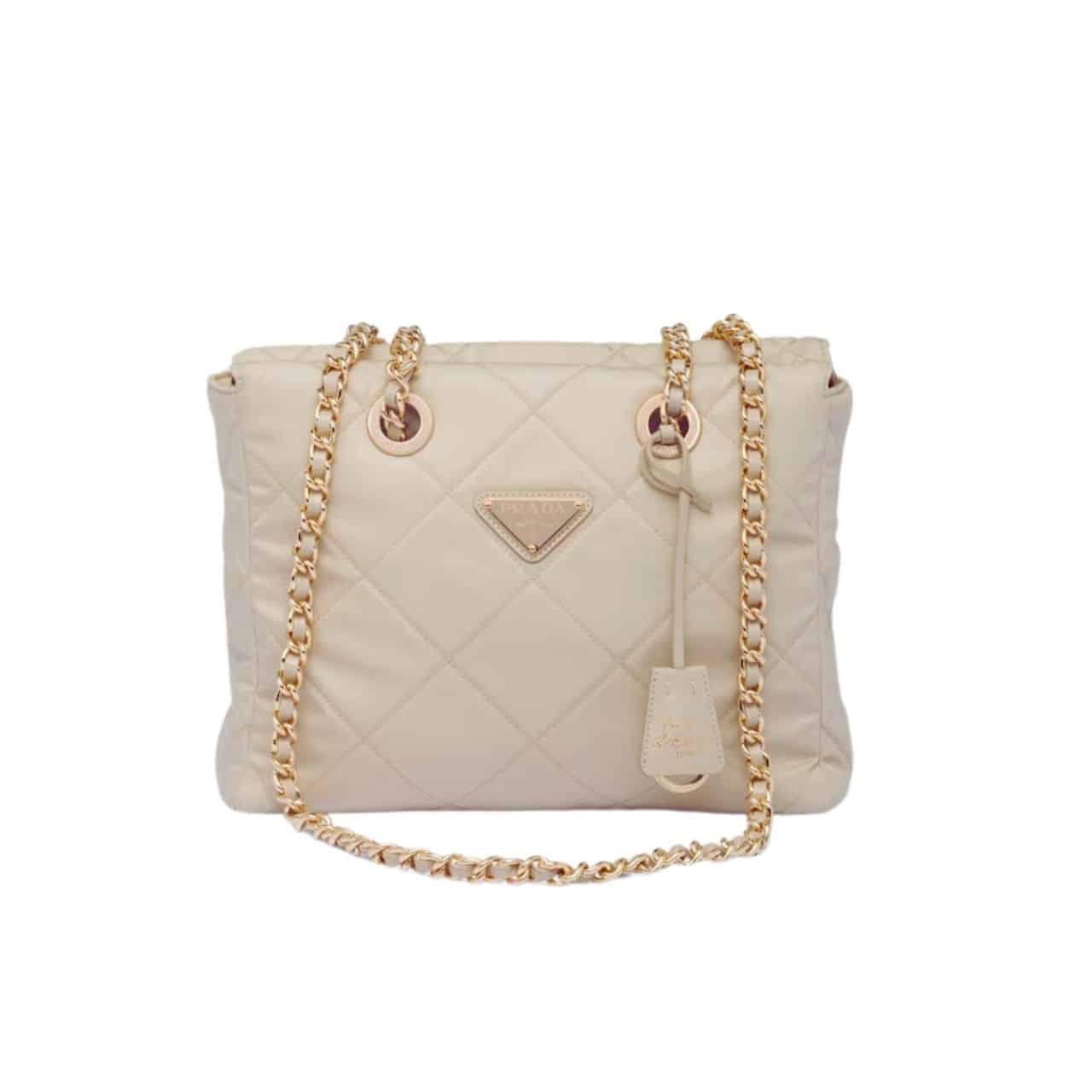 Prada Re Edition 1995 Chaîne Re Nylon Tote Bag Beige 27Cm