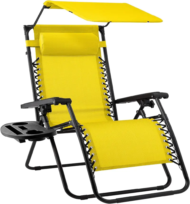 Zero Gravity Folding Recliner – Outdoor Patio Lounge Chair with Adjustable Canopy, Headrest, Side Tray & Textilene Mesh Seat