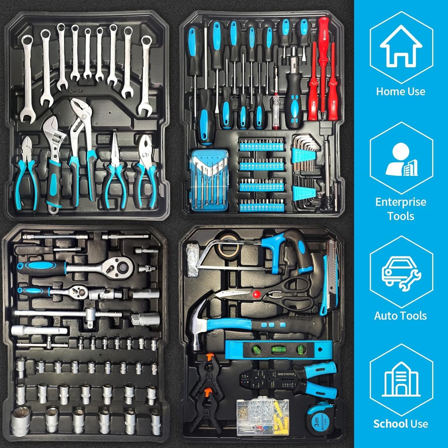 799pcs Aluminum Trolley Case Tool Set Silver, House Repair Kit Set, Household Hand Tool Set, with Tool Belt