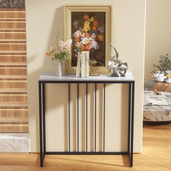 Modern Console Table for Entryway,Faux Marble Sofa Table with Golden Metal Frame for Living Room Hallway Office