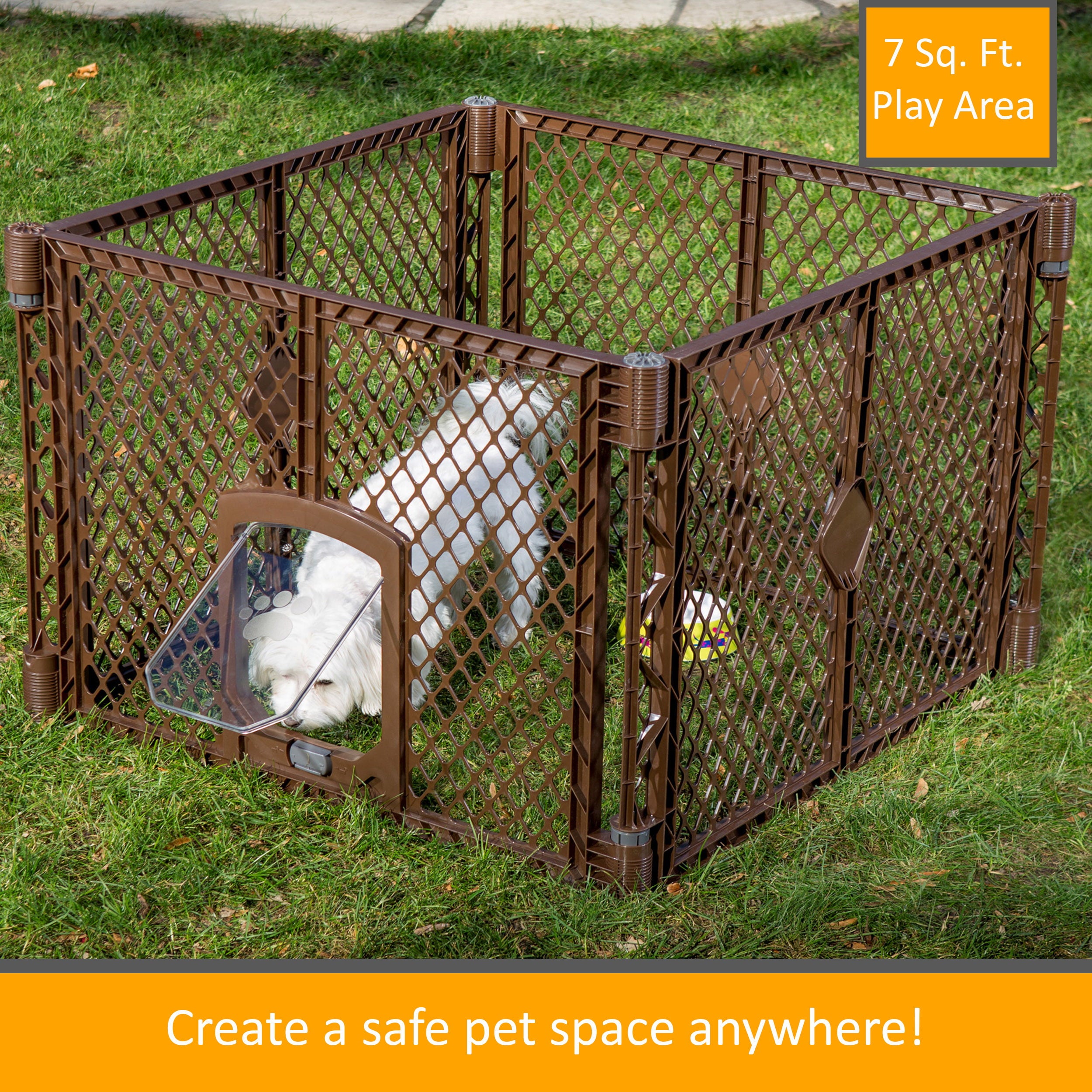 North States MyPet Petyard Passage 4 Panel Plastic Dog Playpen, Indoor Outdoor, Brown