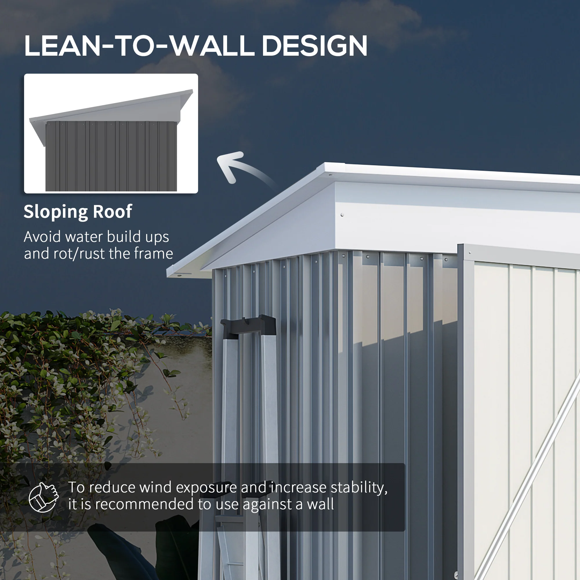 Outsunny Steel Garden Shed, Small  Lean-to Shed for Bike Tool, 5x3 ft, Grey