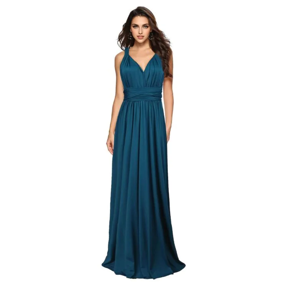 Convertible Straps Maxi Dress | Satin V-Neck Evening GownClistos