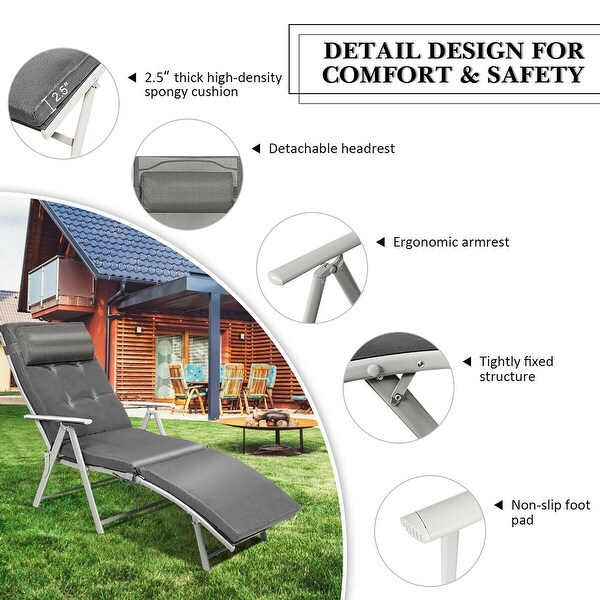 Costway 2PC Folding Chaise Lounge Chair with Cushion