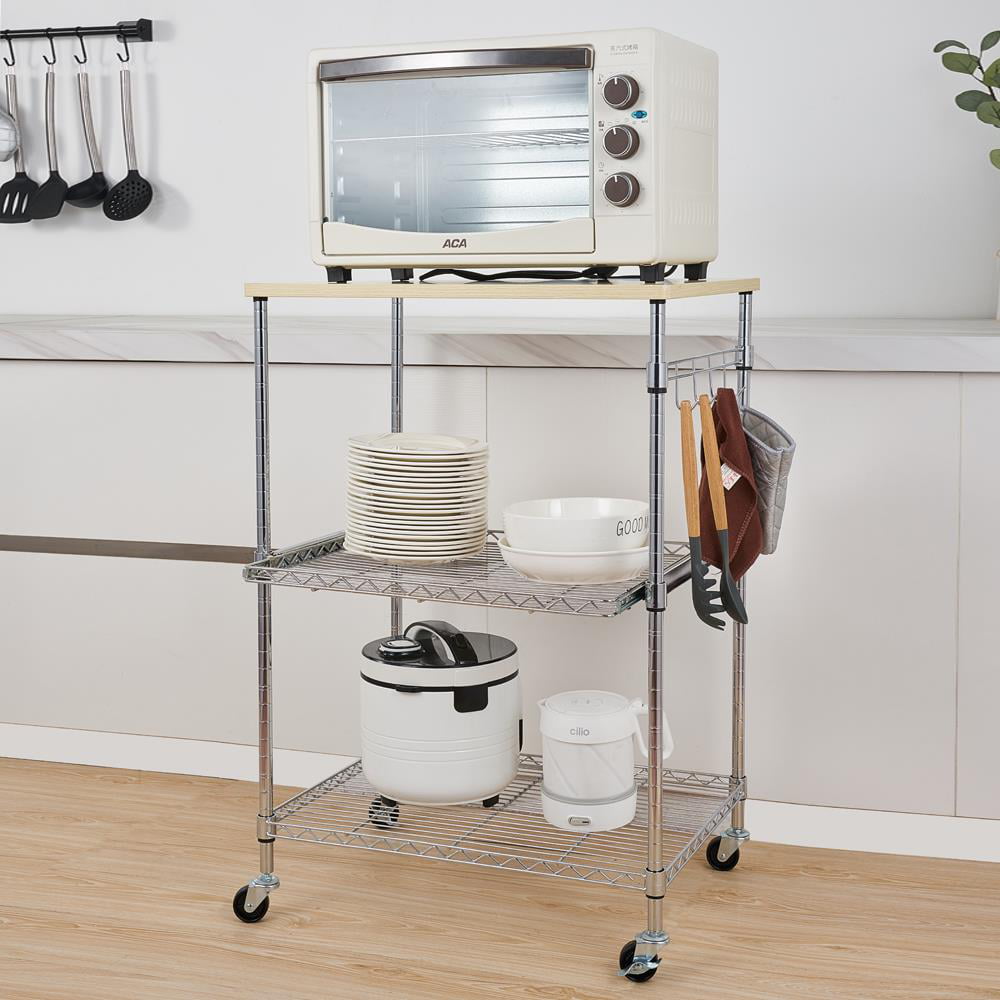 Ktaxon Kitchen Rolling Microwave Cart on Wheels, Storage Rack, Wood/Chrome