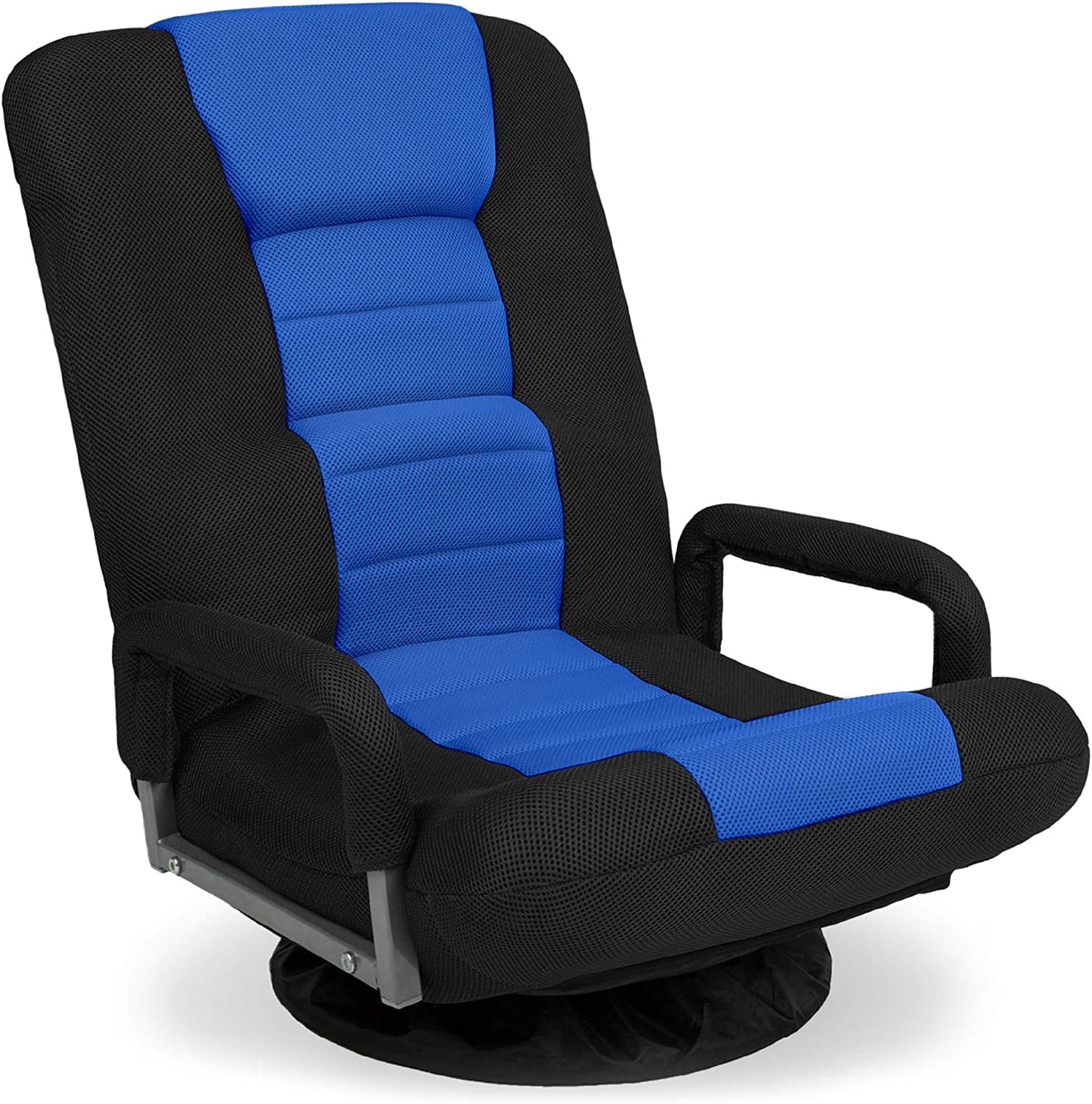 Swivel Gaming Chair 360 Degree Multipurpose Floor Chair Rocker for TV, Reading, Playing Video Games w/Lumbar Support, Armrest Handles, Adjustable Foldable Backrest - Black/Blue
