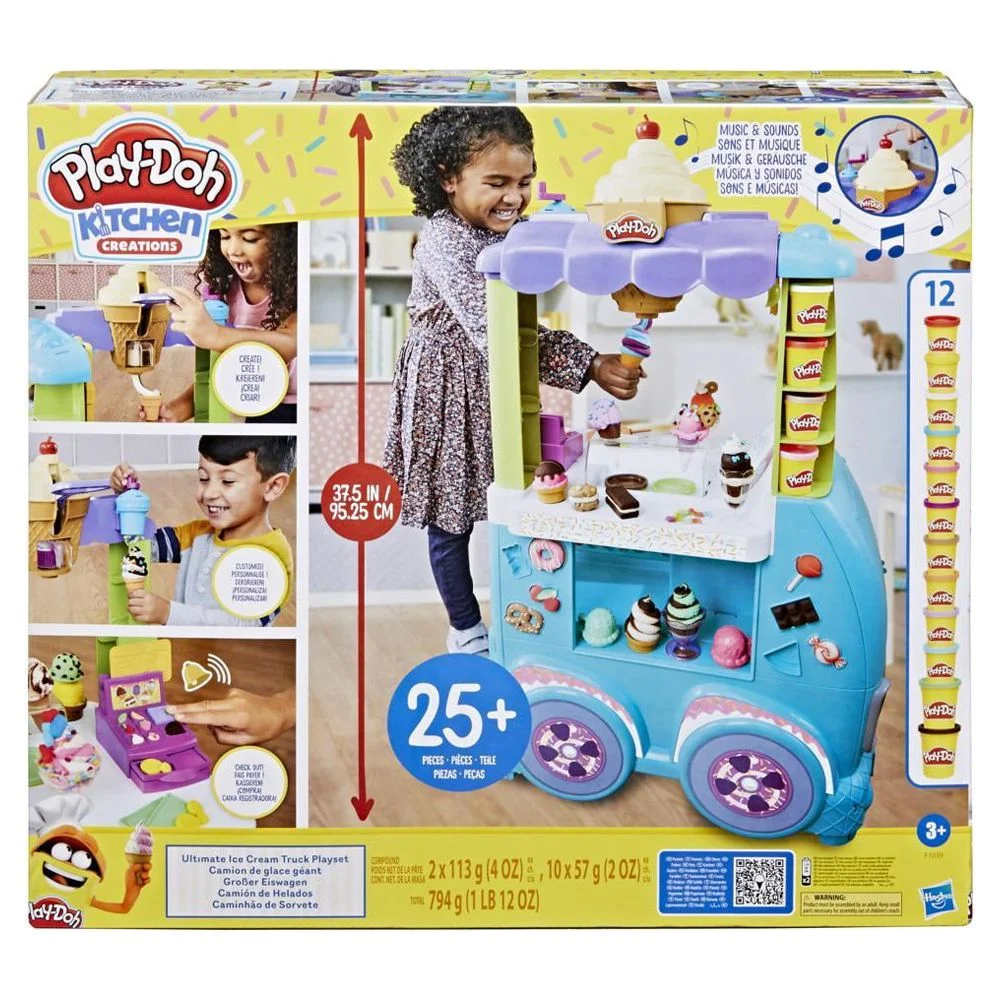 Play-Doh Kitchen Creations Ultimate Ice Cream Truck Playset with 27 Accessories, 12 Cans, Realistic Sounds