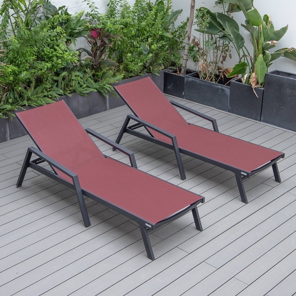Aluminum Beach Pool Sun Lounge Chair Sling Mesh Fabric With Arms,Stackable Chaise Lounger (Set of 2)