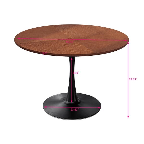 42in. Round Dining Table with Printed Wood Grain Table Top,Metal Base