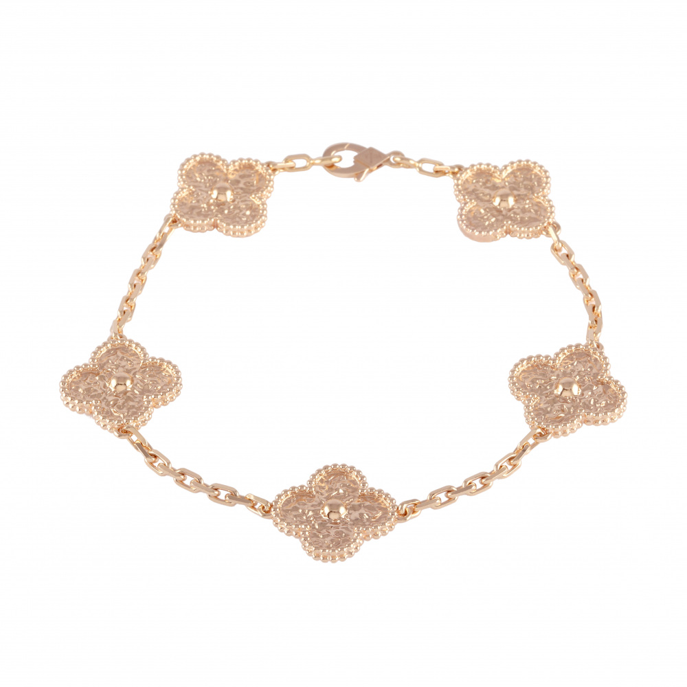 Van Cleef & Arpels Vintage Alhambra 5 Motifs Bracelet 18K Rose Gold VCARN9T300