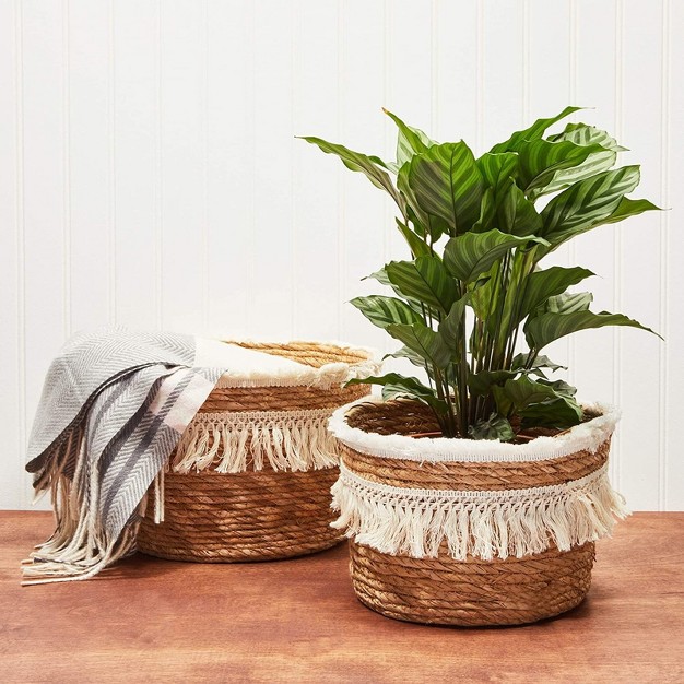 Okuna Outpost 2 pack Boho Themed Style Woven Baskets For Storage Home Decorative Organizer 2 Sizes