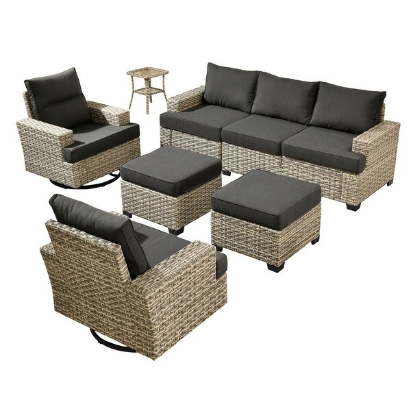OVIOS 8 Pieces T shaped Seat Wide Armrest Swivel Chair Set With Ottoman