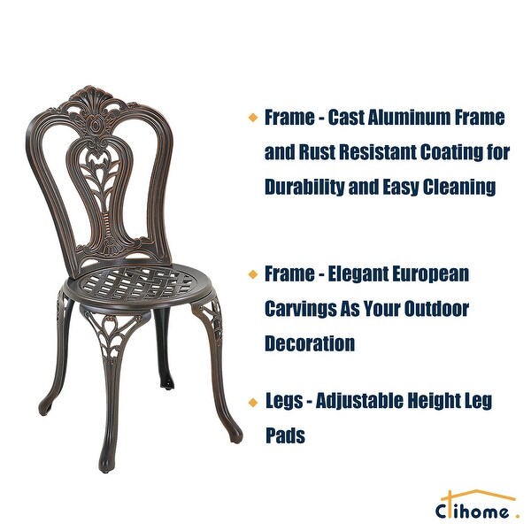 Clihome 3Piece Cast Aluminum Bistro Table Set with Umbrella Hole