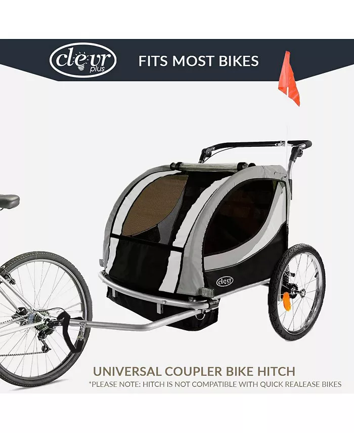 ClevrPlus Deluxe 3-in-1 Double Seat Bike Trailer Stroller Jogger for Kids, Grey