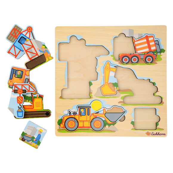 Eichhorn Holz-Puzzle mit Baufahrzeugen