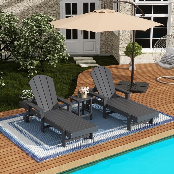 Polytrends Laguna Hdpe All Weather Outdoor Patio Pool Reclining Chaise Lounges With Side Table (3Piece Set)