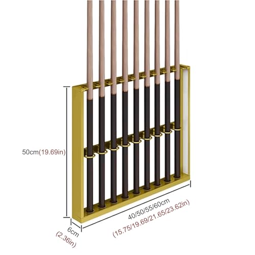 Wall Mount Billiard Cue Stand - Metal Pool Cue Rack with Double Layer U-Shaped Slots, Perfect for Billiard Room & Club Accessories, Gold 40x6x50cm