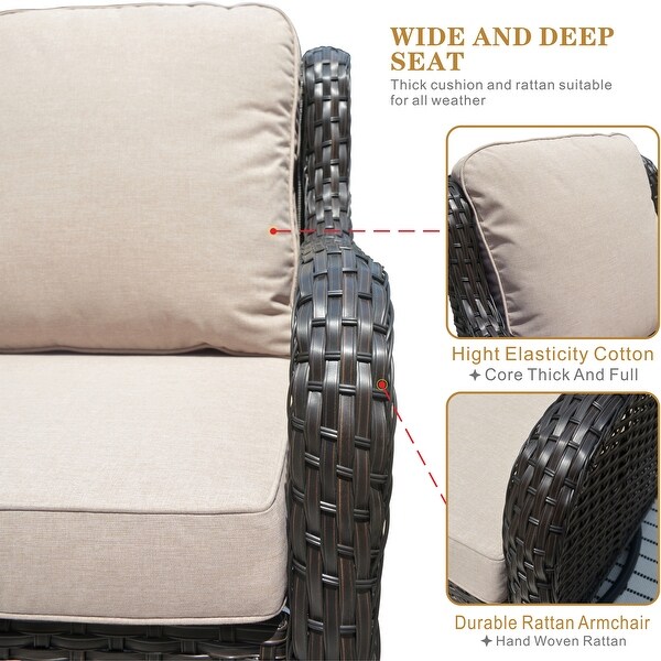 OVIOS 6piece Rattan Wicker Patio Furniture Set Swivel Gliding Chair Set