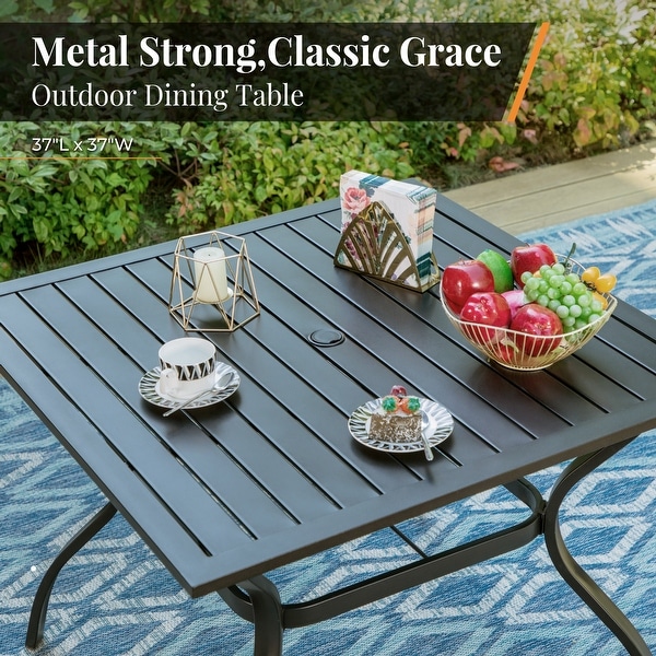 MAISON ARTS 6Piece Patio Dining Set,37 Inch Square Metal Table and 4 Textilene Dining Chairs with 9ft Patio Umbrella
