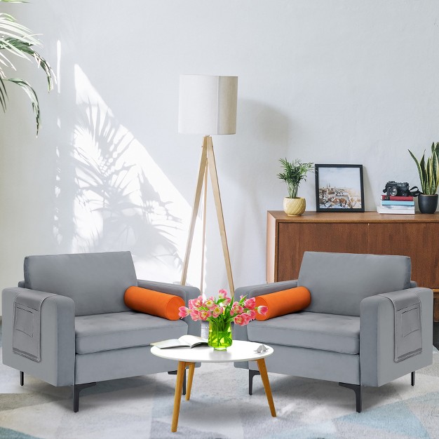 Costway Set Of 2 Accent Armchair Single Sofa W Bolster amp Side Storage Pocket Ash Grey