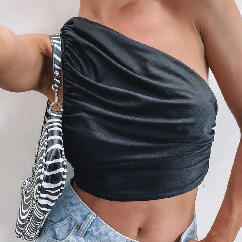 Asymmetrical Ruched Cropped TankClistos