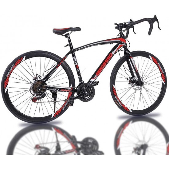 Road Bike, Carbon Fork Road Bike 21 Speed Disc Brakes, 700c, Red