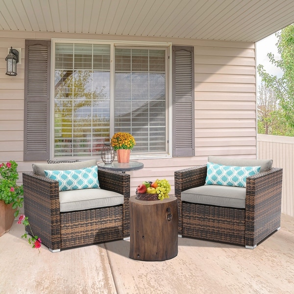 COSIEST 3piece Patio Wicker Club Chairs with Cushions,Chat Set with Accent Side Table