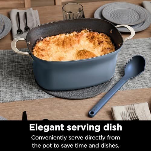 8.5 Quart Multi-Cooker, with 8-in-1 Slow Cooker, Dutch Oven, Steamer, Glass Lid Integrated Spoon, Nonstick, Oven Safe Pot to 500°F, Sea Salt Gray