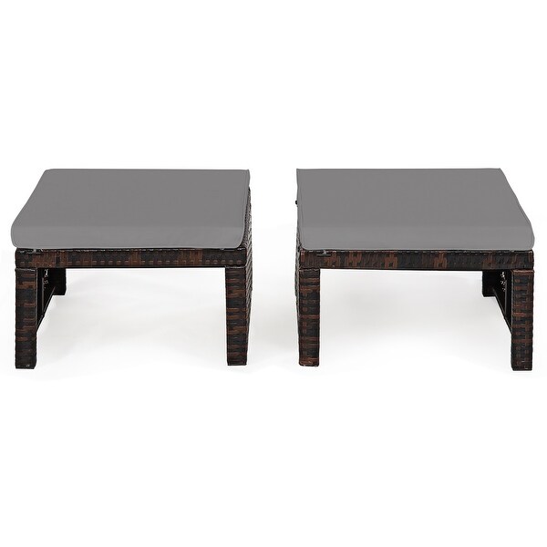 Costway 2PCS Patio Rattan Ottoman Cushioned Seat Foot Rest Furniture