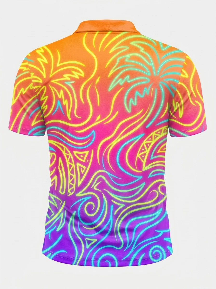 Moisture Wicking Golf Polo 3D Rainbow Tribal Palm Tree Button Short Sleeve Golf Polo Shirt