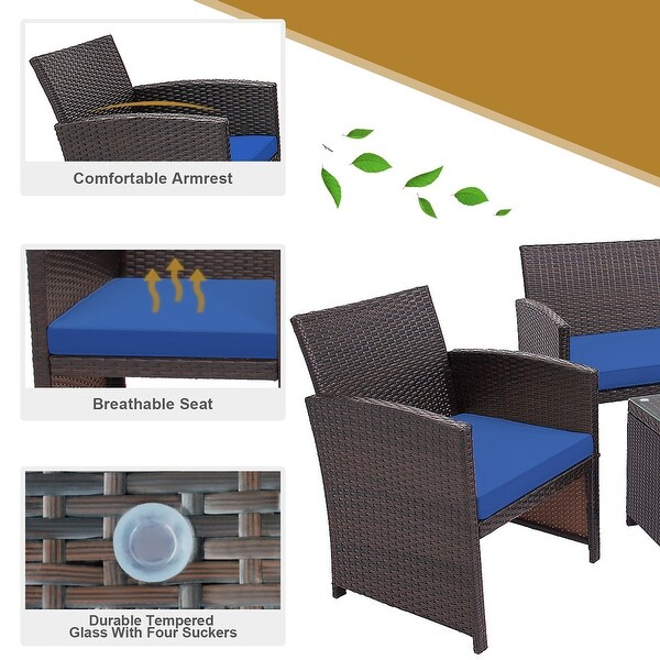 Costway 8PCS Patio Rattan Furniture Set Cushioned Chair Sofa Coffee