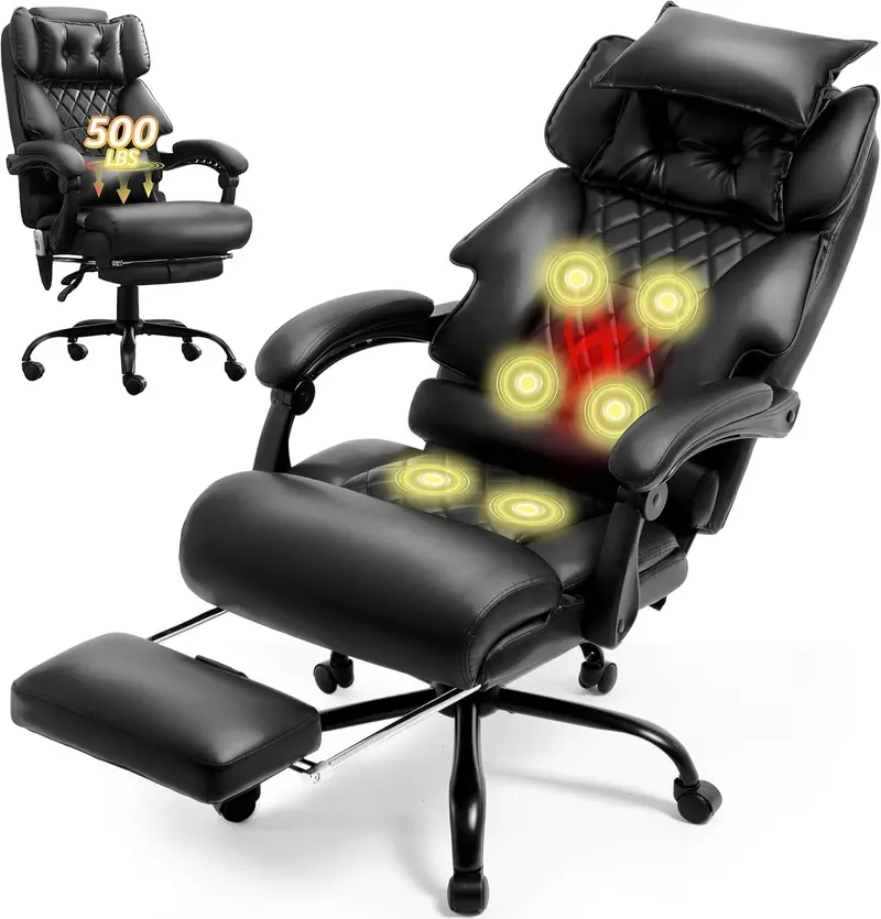 Premium Leather Office Chair with Footrest – High-Capacity Ergonomic Desk Chair for Tall Users (500 lb Weight Limit)