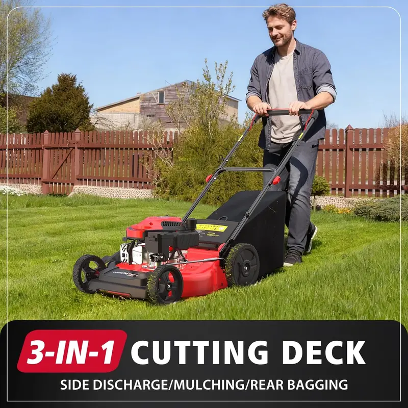 PowerSmart 21-Inch 3-in-1 Gas Lawn Mower – 144cc OHV Engine with Bagging, Mulching & Discharge