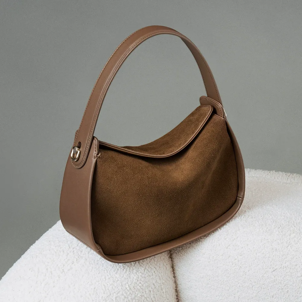 Modern Soft Curves Suede Half-Moon Shoulder Bag