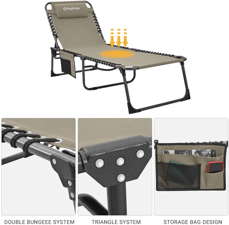 Premium Folding Chaise Lounger – Ergonomic 4-Angle Design with Integrated Pillow Pocket