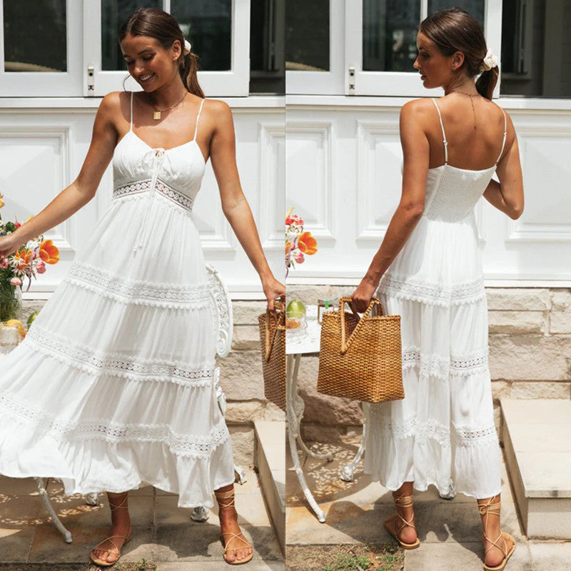 Plunging V-Neck Maxi Dress | Flowy Tiered SkirtClistos