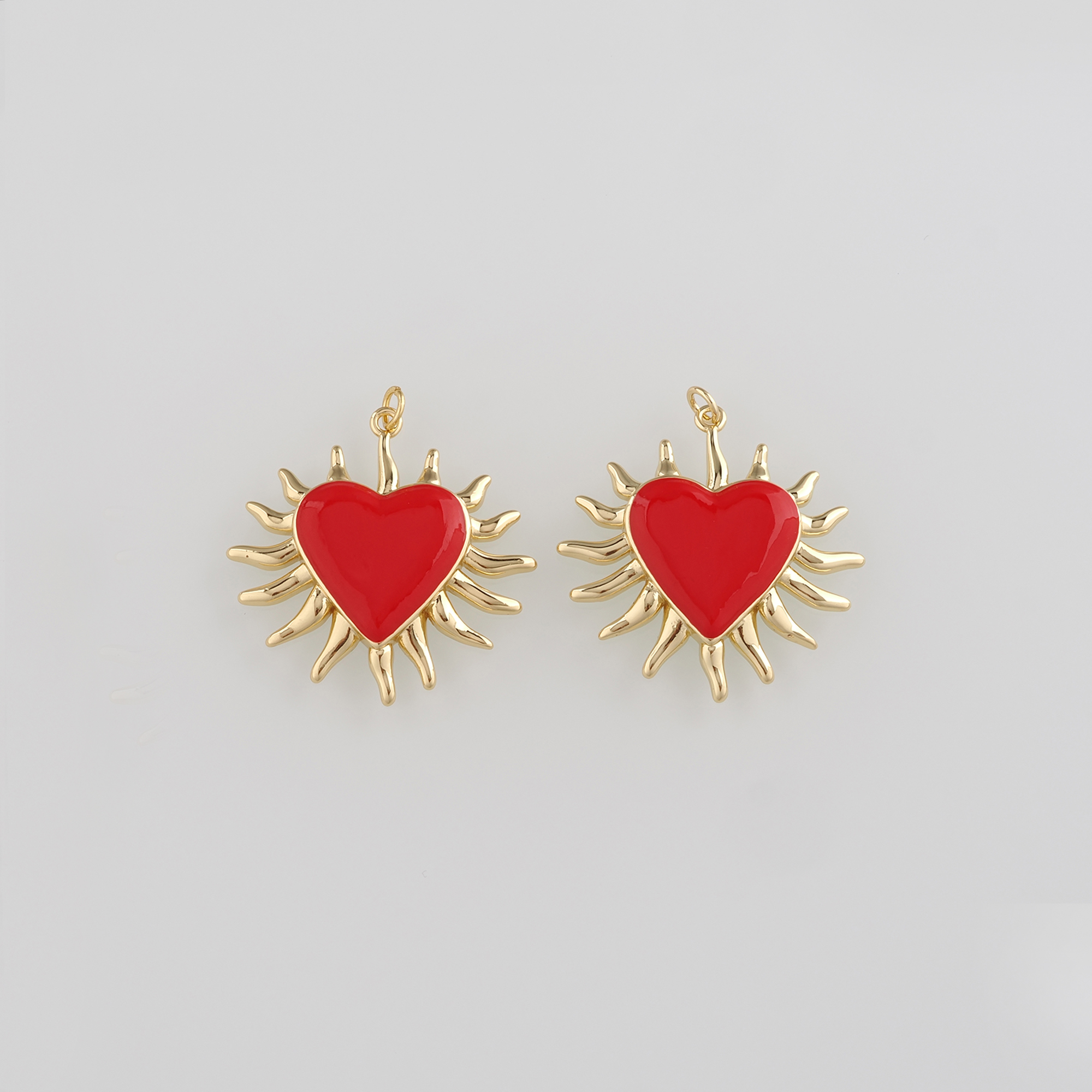18K Gold Filled Heart Pendant,Enamel Heart Charm Earrings Necklace for DIY Jewelry Making Supply