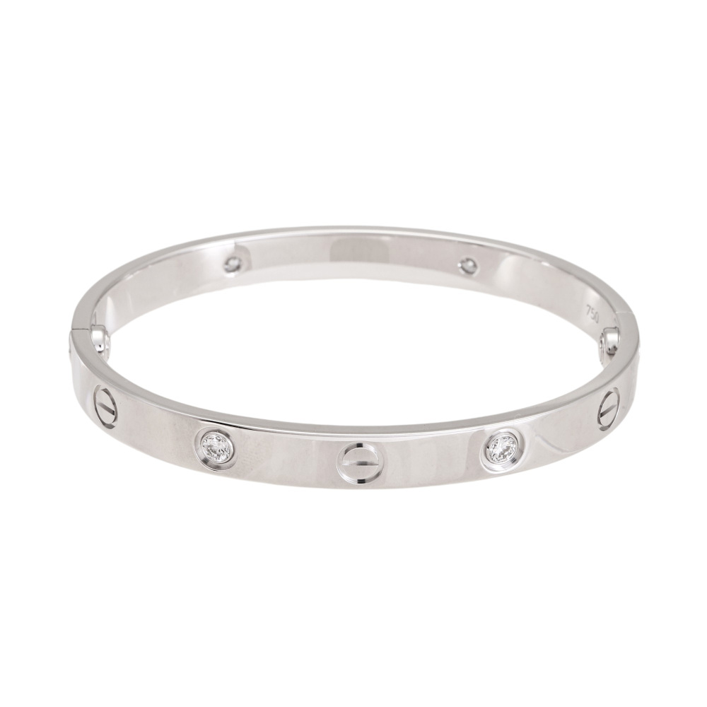 Cartier Love Half Diamond 4P Classic Model Bracelet 18K White Gold B6070100