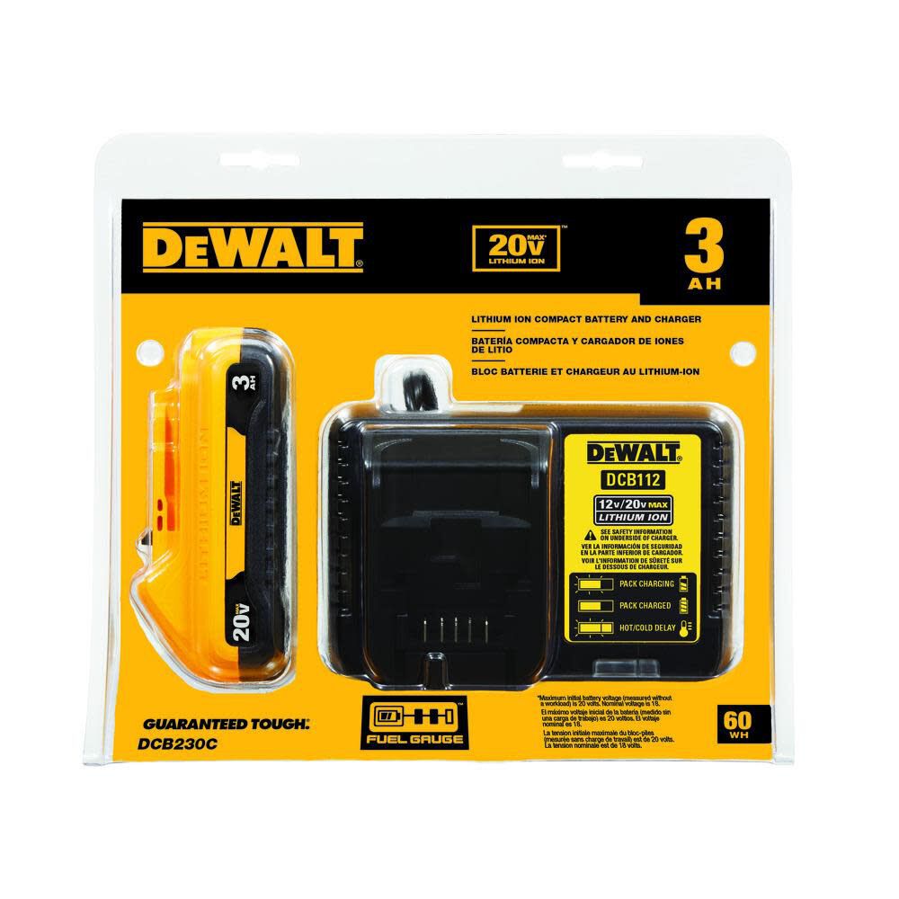 DEWALT 20V MAX Starter Kit with 3 Ah Compact Battery and Charger DCB230C