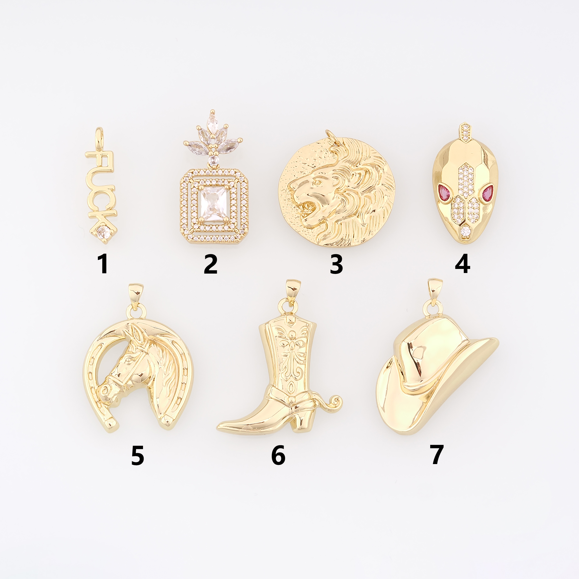 18K Gold Filled Fuck Pendant,Snake Pendant,Horse Charm Earrings Necklace for DIY Jewelry Making Supply