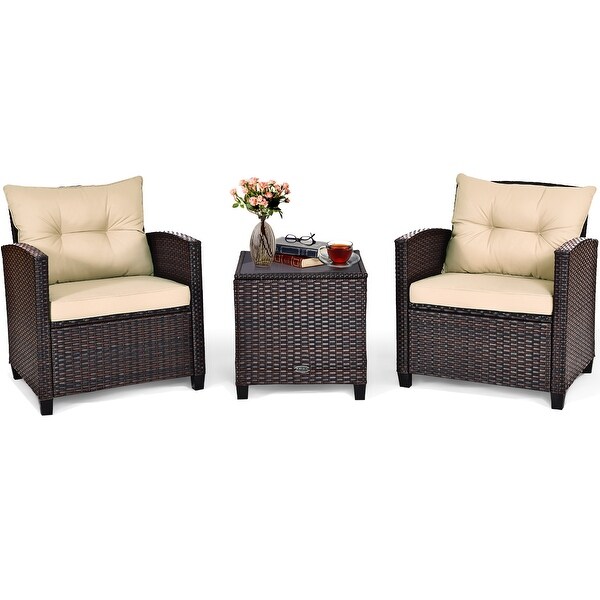 Costway 3PCS Patio Rattan Furniture Set Cushioned Conversation Set
